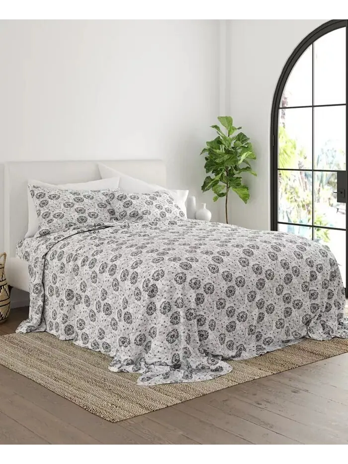 Комплект простыней с ультрамягким узором премиум-класса Farmhouse Chic от Home Collection ienjoy — изображение 3 из 9, серый