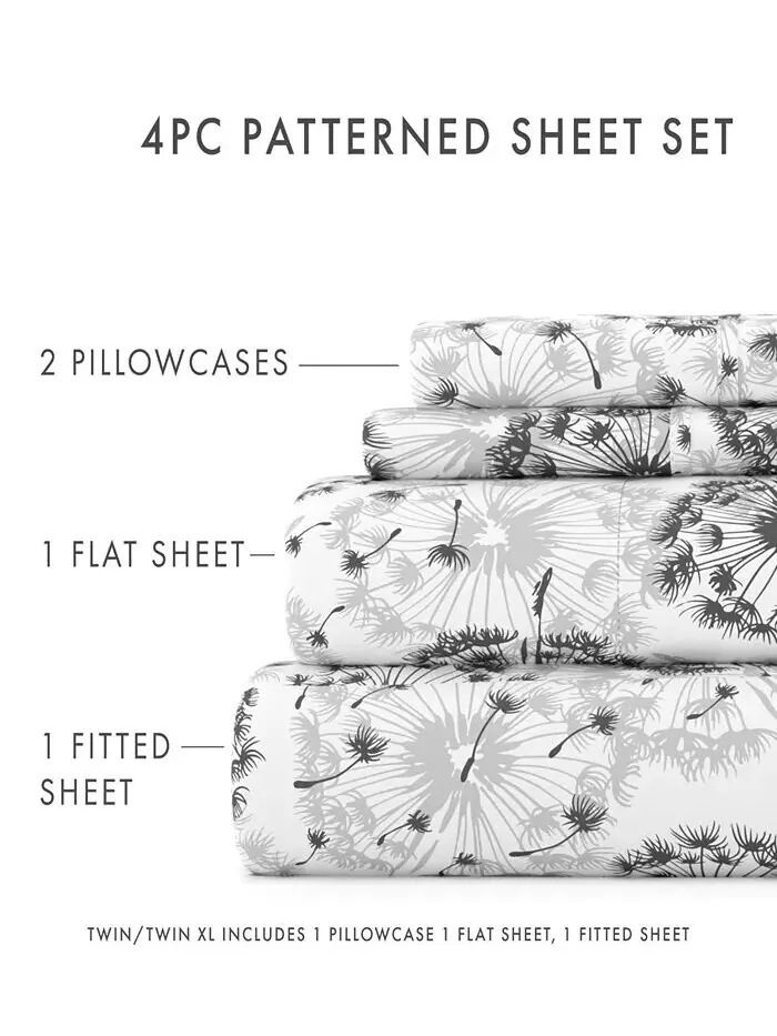Комплект простыней с ультрамягким узором премиум-класса Farmhouse Chic от Home Collection ienjoy — изображение 9 из 9, серый