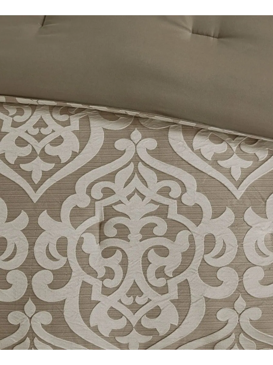 Комплект постельного белья Odette Jacquard, 8 предметов, размер California King Madison Park — изображение 9 из 10, бежевый
