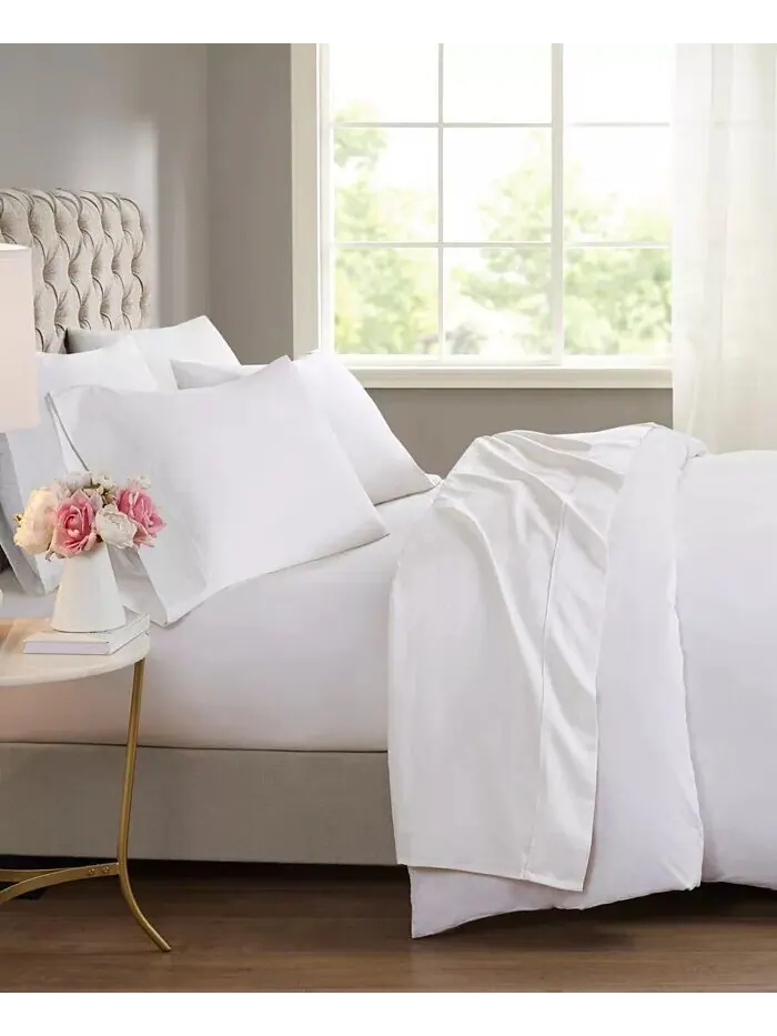 Охлаждение Смесь хлопка плотностью 600 нитей, 4 шт. Наборы простыней Beautyrest — изображение 5 из 5, белый