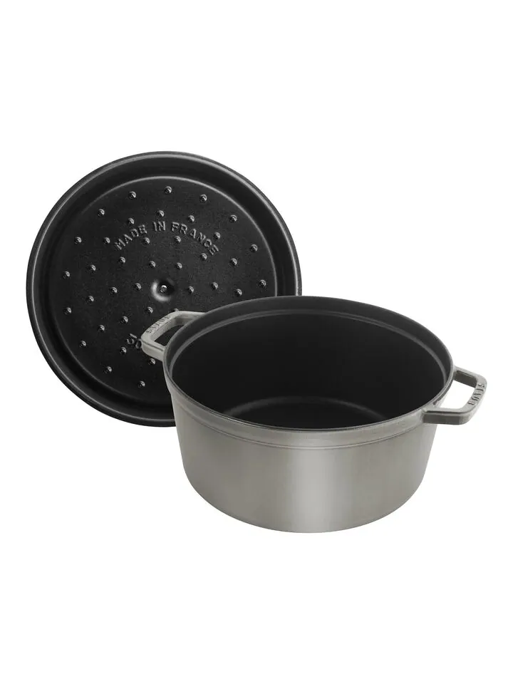 Круглая чугунная кокотница Staub, 30 см, 8.35 л — изображение 2 из 4, серый