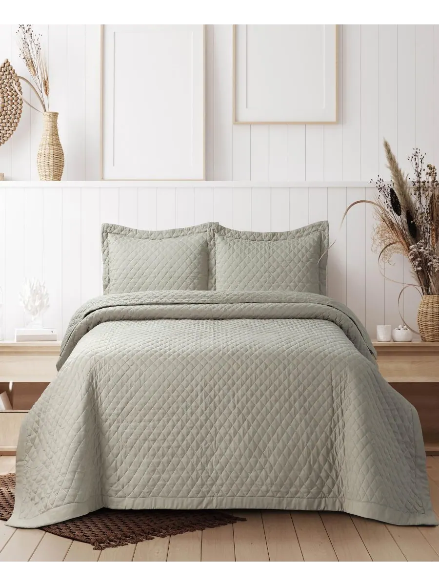 Комплект постельного белья Brisbane Microfiber Solid Oversized Quilt Set, Twin Tribeca Living — изображение 1 из 3, серый