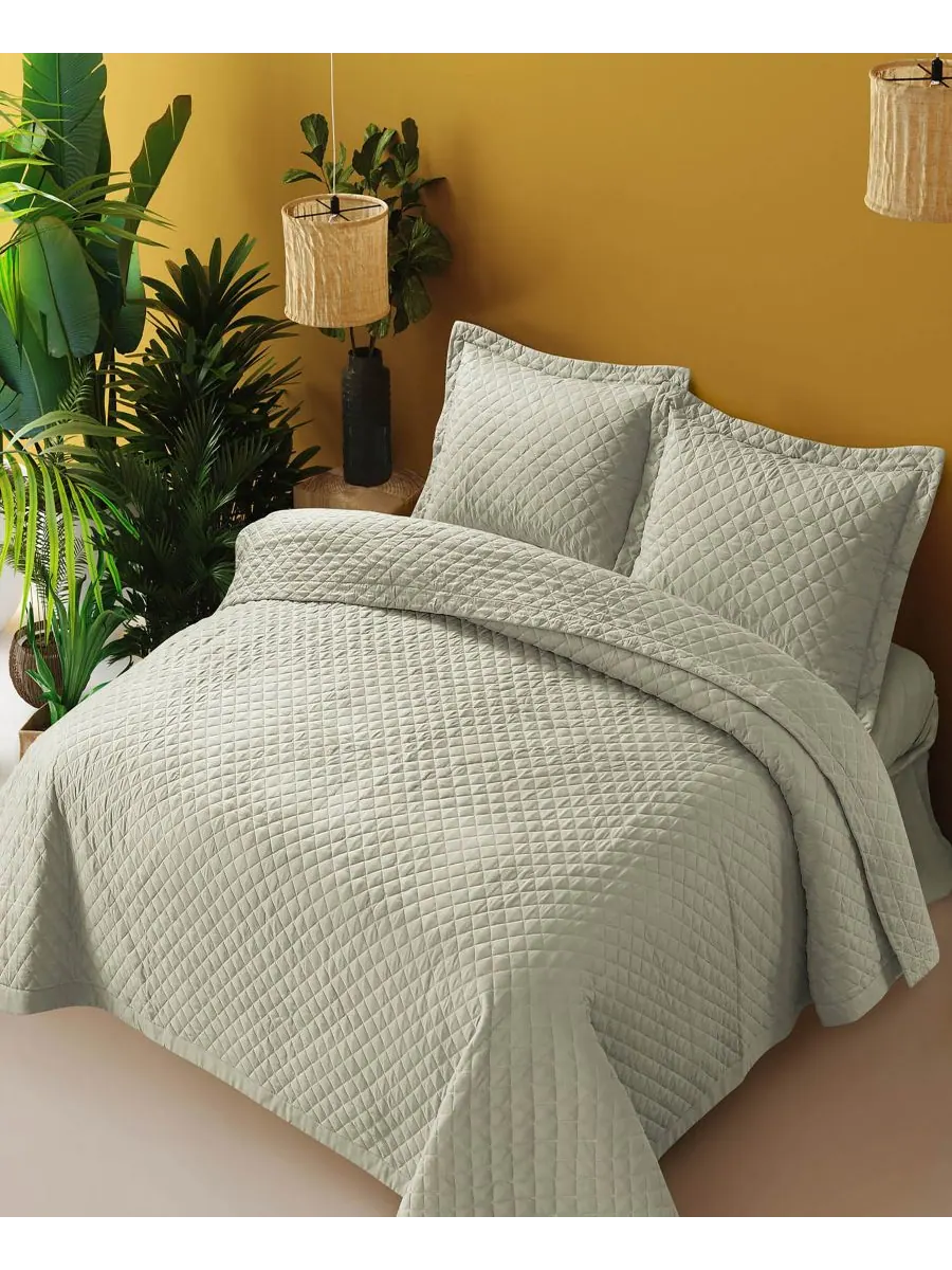 Комплект постельного белья Brisbane Microfiber Solid Oversized Quilt Set, Twin Tribeca Living — изображение 2 из 3, серый