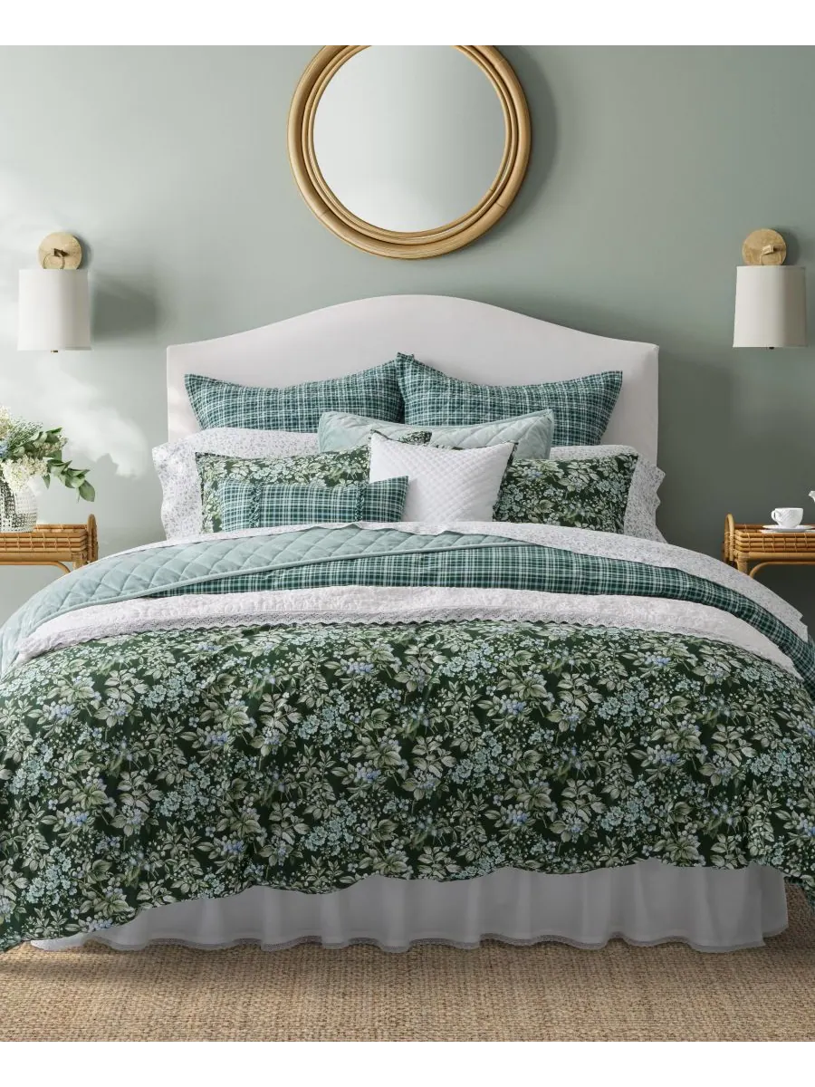 Комплект постельного белья Bramble Floral из хлопка, двусторонний, 7 предметов, размер King Laura — зеленый