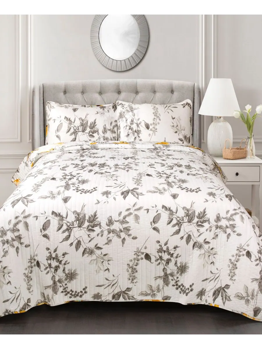 Комплект постельного белья Penrose Floral из 3 предметов, размер Full/Queen Lush Décor — изображение 3 из 7, желтый