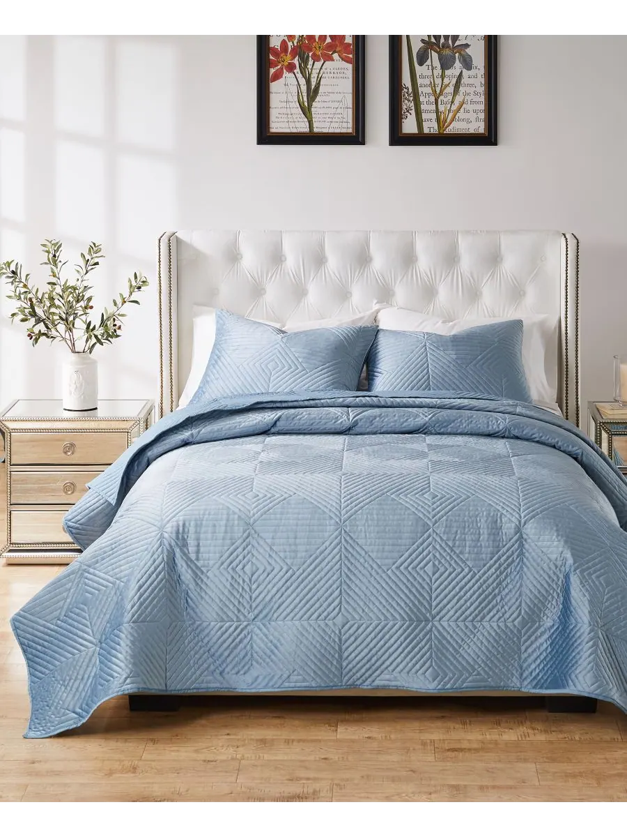 Комплект постельного белья Riviera Velvet из 3 предметов с тонкой вышивкой, размер Full/Queen — синий