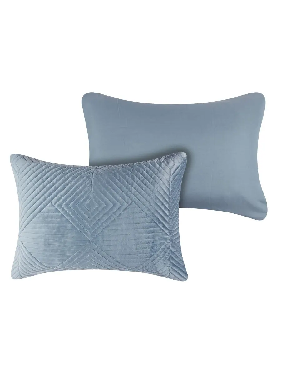 Комплект постельного белья Riviera Velvet из 3 предметов с тонкой вышивкой, размер Full/Queen — изображение 2 из 4, синий