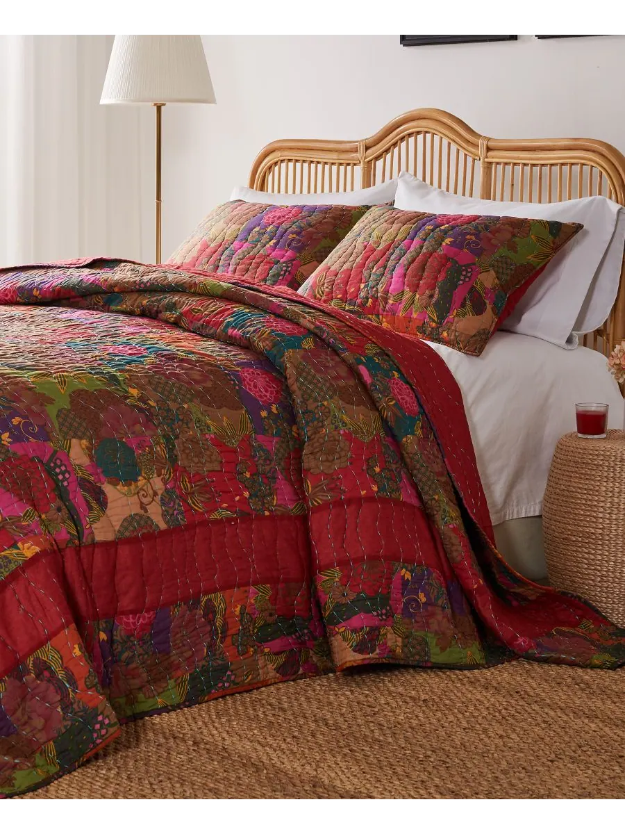 Комплект постельного белья jewel kantha из 3 предметов, стеганый, размер king/california king — красный