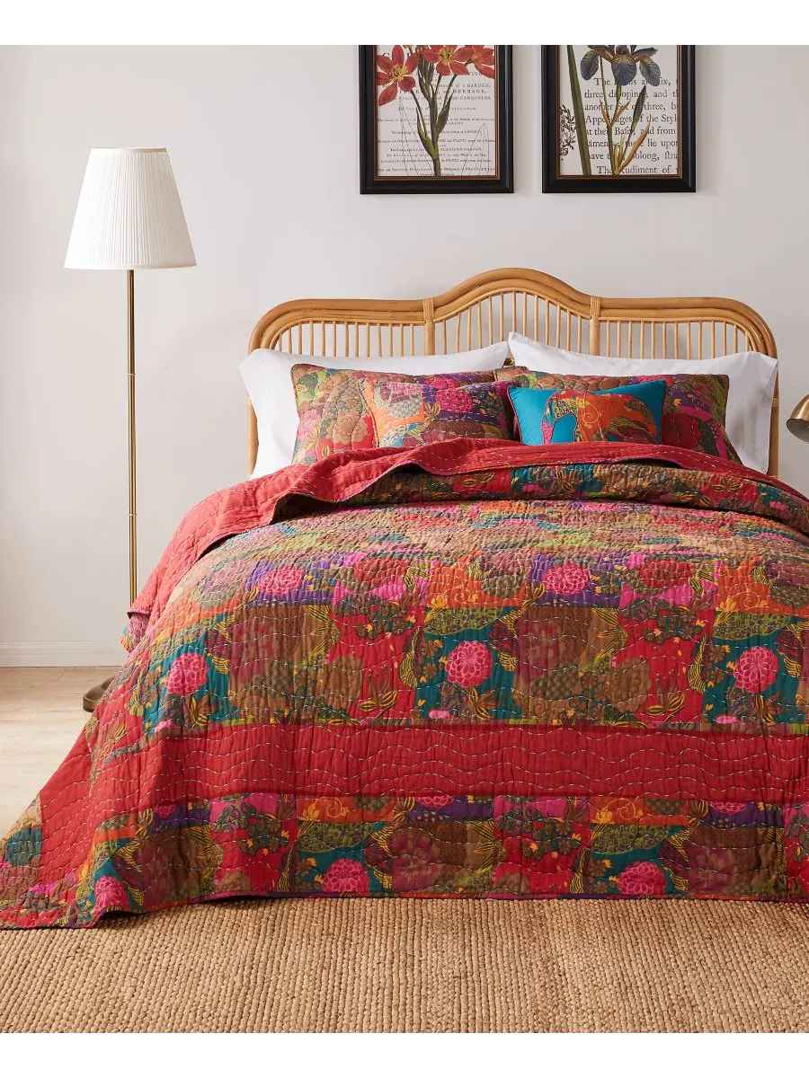Комплект постельного белья jewel kantha из 3 предметов, стеганый, размер king/california king — изображение 2 из 4, красный
