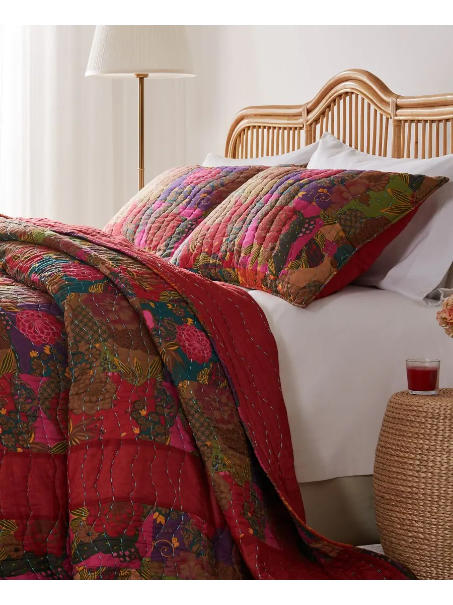 Комплект постельного белья jewel kantha из 3 предметов, стеганый, размер king/california king — изображение 3 из 4, красный