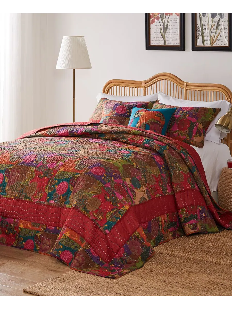 Комплект постельного белья jewel kantha из 3 предметов, стеганый, размер king/california king — изображение 4 из 4, красный