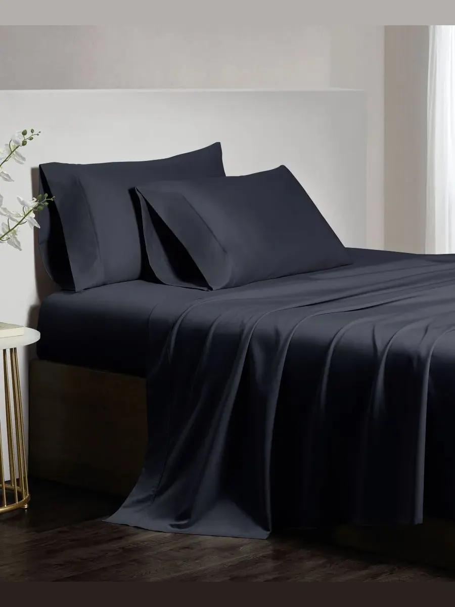 Комплект постельного белья Luxe из 4 предметов, 100% египетский хлопок, плотность ткани 700 TC — изображение 1 из 6, черный