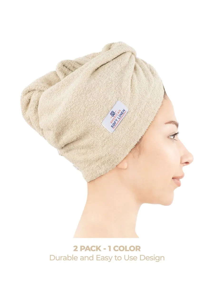 Набор из 2 полотенец для сушки волос, 60 см x 33 см American Soft Linen — изображение 2 из 6, бежевый