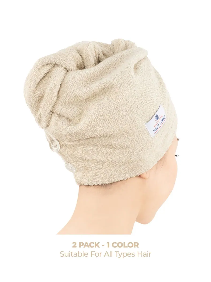 Набор из 2 полотенец для сушки волос, 60 см x 33 см American Soft Linen — изображение 3 из 6, бежевый