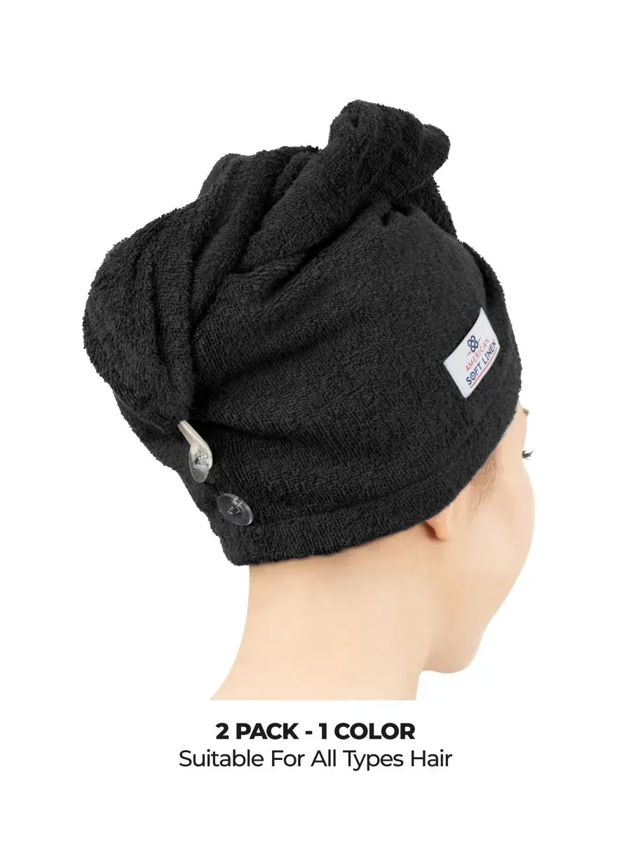 Набор из 2 полотенец для сушки волос, 60 см x 33 см American Soft Linen — изображение 3 из 6, черный