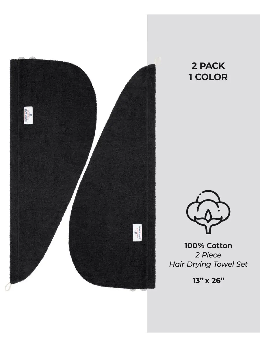 Набор из 2 полотенец для сушки волос, 60 см x 33 см American Soft Linen — изображение 4 из 6, черный