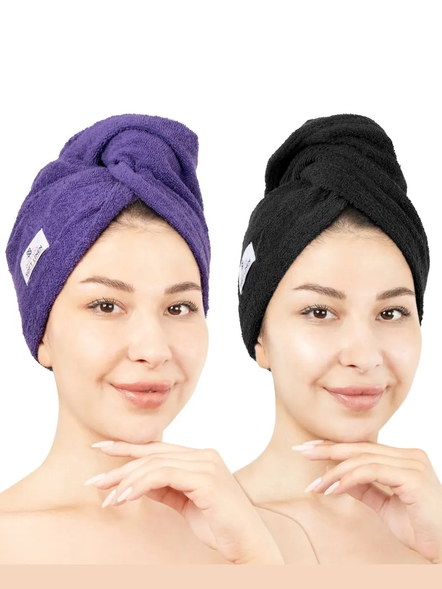 Набор из 2 полотенец для сушки волос, 60 см x 33 см American Soft Linen — изображение 1 из 7, фиолетовый-черный