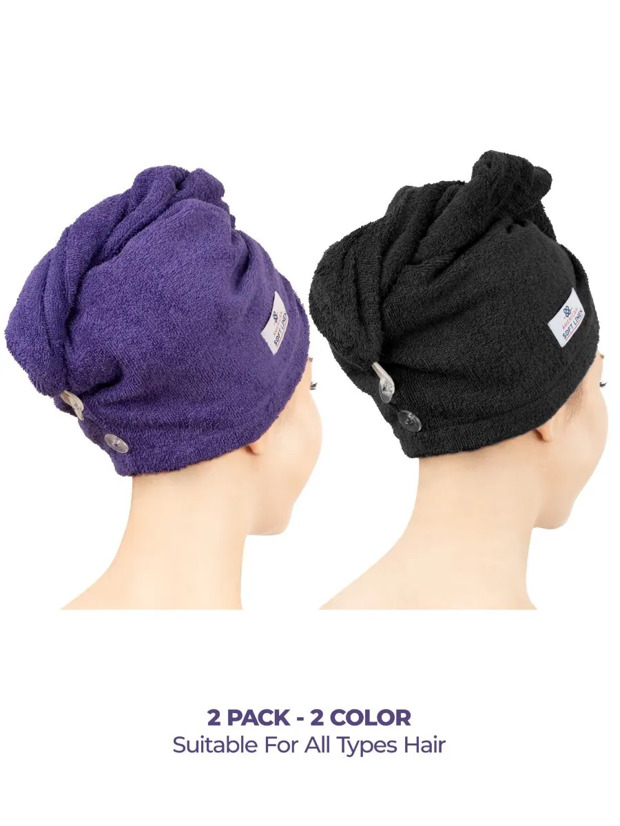 Набор из 2 полотенец для сушки волос, 60 см x 33 см American Soft Linen — изображение 2 из 7, фиолетовый-черный