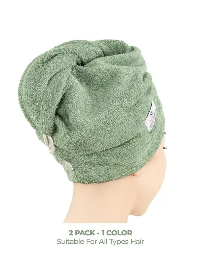Набор полотенец American Soft Linen для сушки волос в упаковке, 2 шт — изображение 3 из 5, зеленый