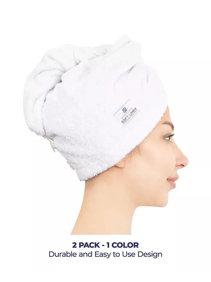 Набор полотенец American Soft Linen для сушки волос в упаковке, 2 шт — изображение 2 из 6, зеленый