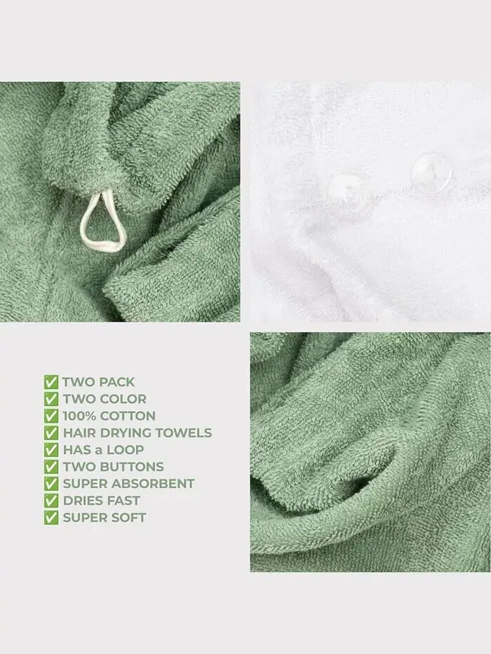 Набор полотенец American Soft Linen для сушки волос в упаковке, 2 шт — изображение 5 из 6, зеленый