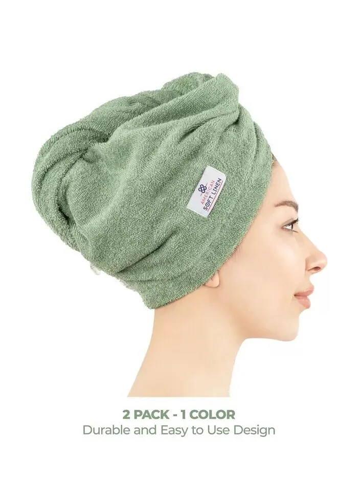 Набор полотенец American Soft Linen для сушки волос в упаковке, 2 шт — изображение 4 из 7, зеленый