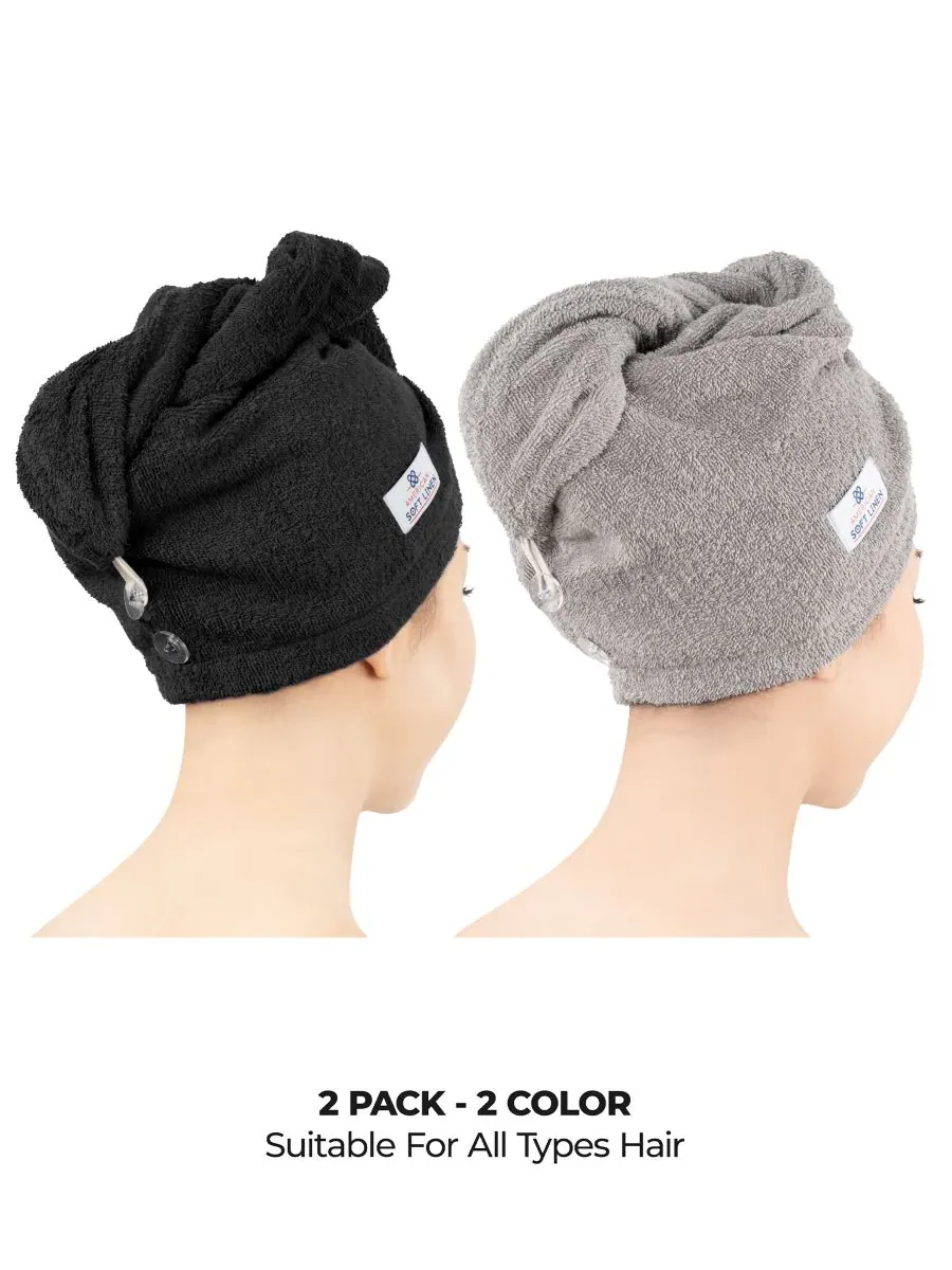 Набор из 2 полотенец для сушки волос, 60 см x 33 см American Soft Linen — изображение 2 из 7, черный-серый