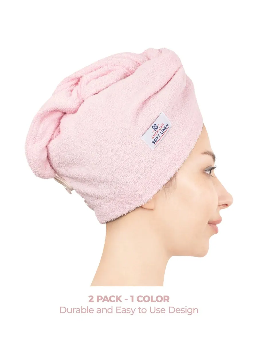 Набор из 2 полотенец для сушки волос, 60 см x 33 см American Soft Linen — изображение 3 из 7, розовый