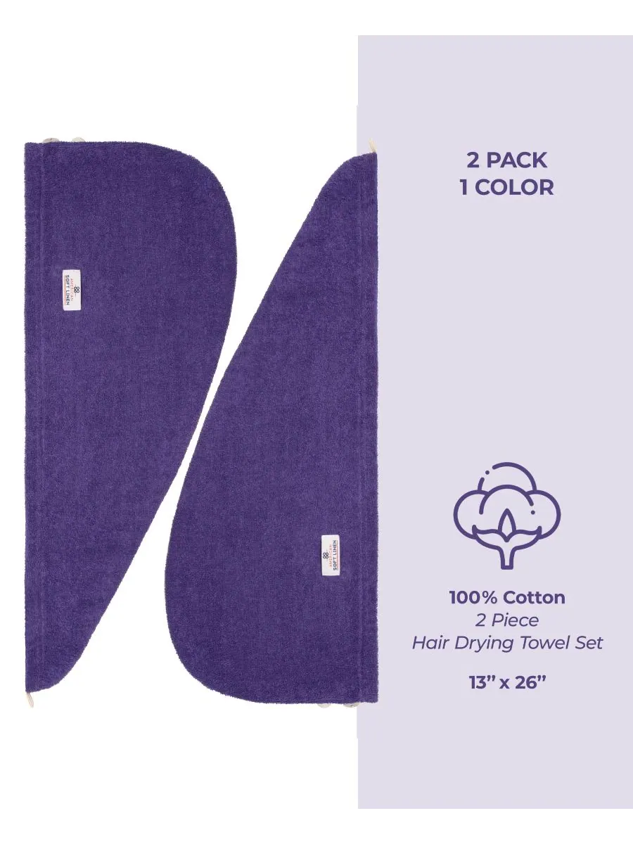 Набор из 2 полотенец для сушки волос, 60 см x 33 см American Soft Linen — изображение 4 из 6, фиолетовый