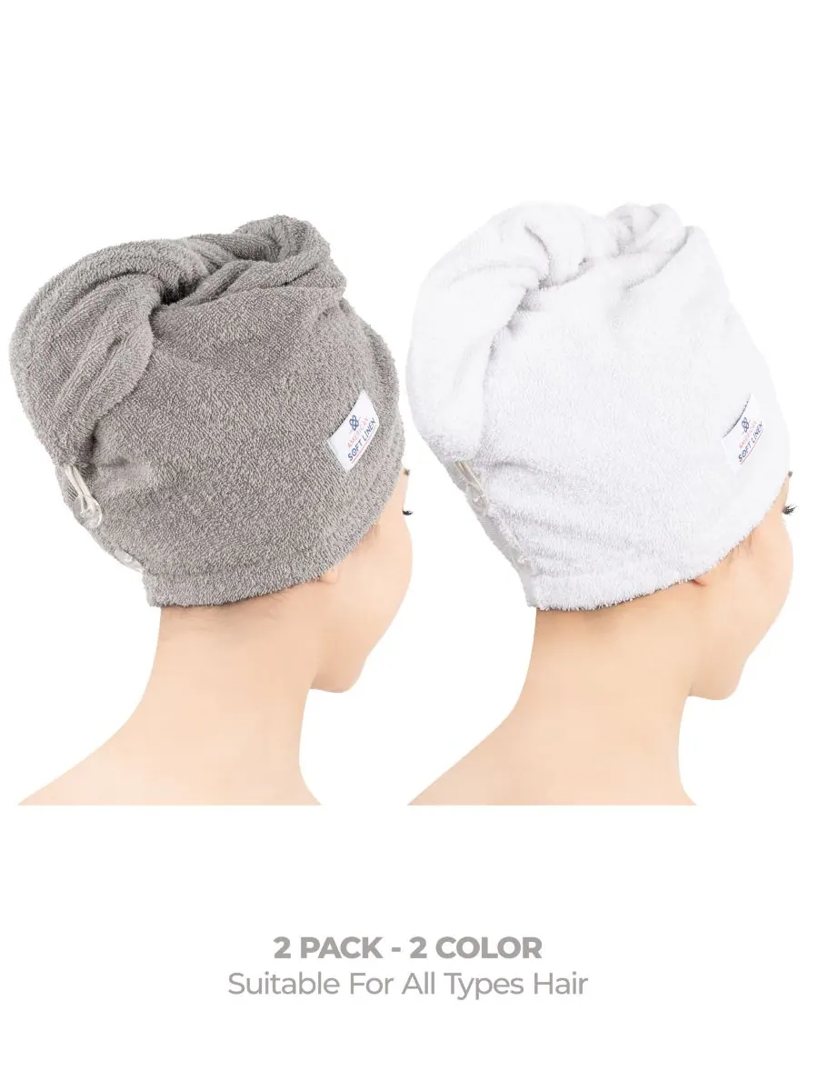 Набор из 2 полотенец для сушки волос, 60 см x 33 см American Soft Linen — изображение 2 из 7, серый-белый