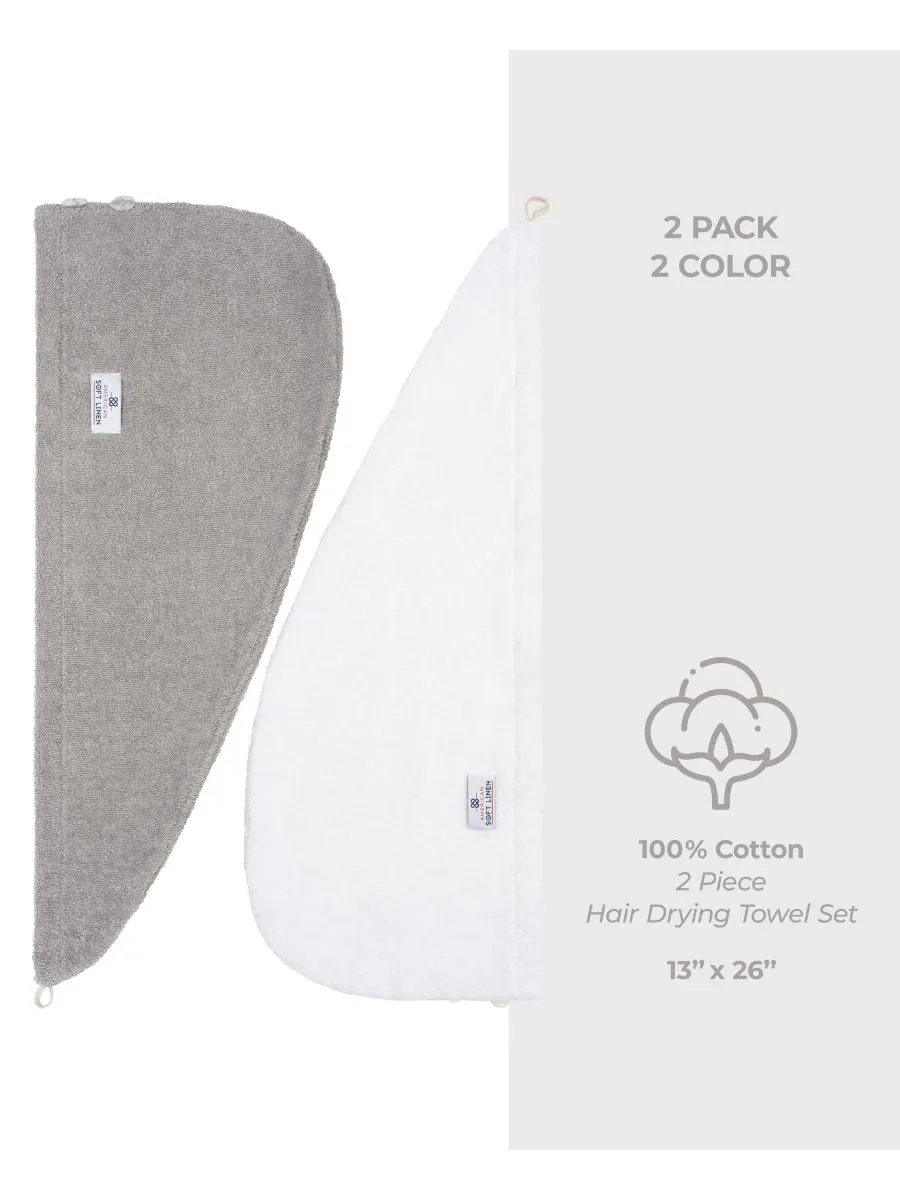 Набор из 2 полотенец для сушки волос, 60 см x 33 см American Soft Linen — изображение 5 из 7, серый-белый