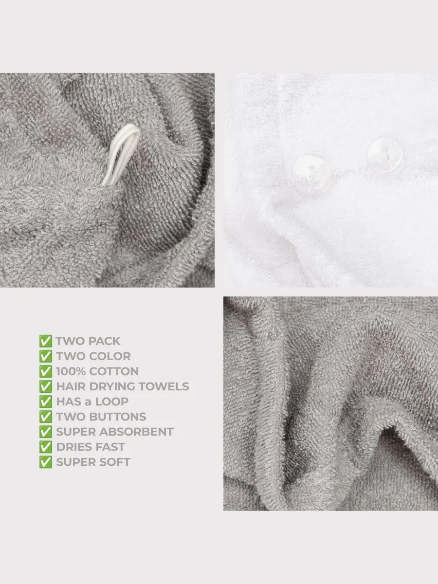 Набор из 2 полотенец для сушки волос, 60 см x 33 см American Soft Linen — изображение 6 из 7, серый-белый