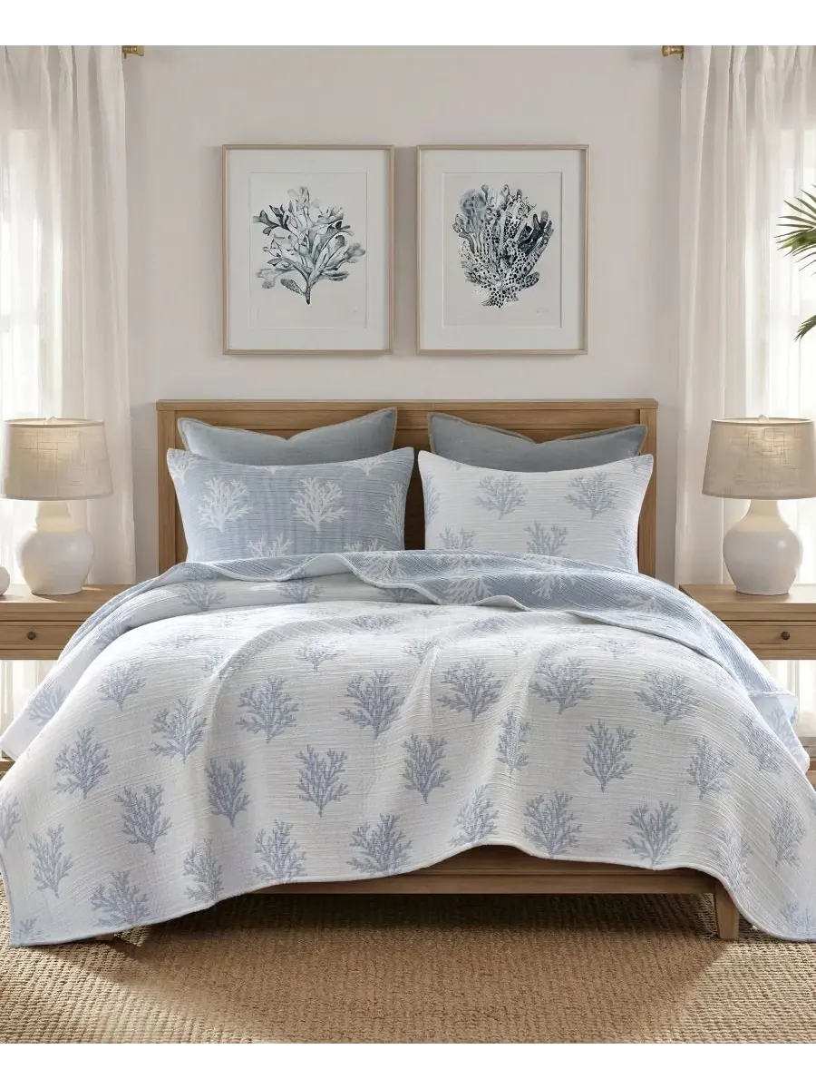 Набор стеганых покрывал Mia Coral Jacquard Reversible Harbor House — синий