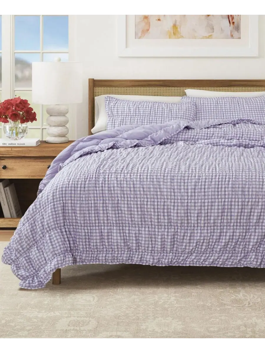 Стеганое покрывало с наволочками Gingham Linery & Co — изображение 5 из 7, фиолетовый