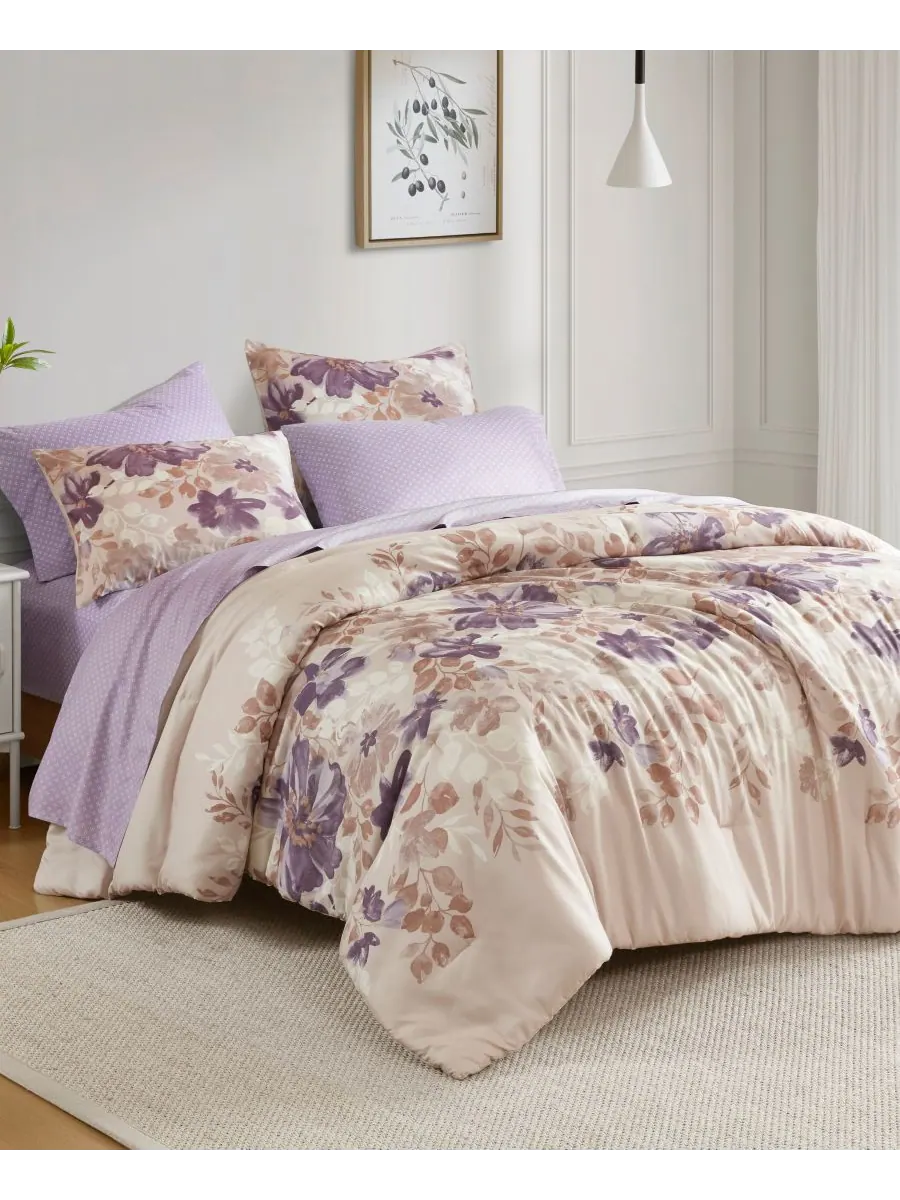 Комплект постельного белья Luna Floral, 7 предметов, размер Queen Madison Park Essentials — изображение 2 из 10, тауп