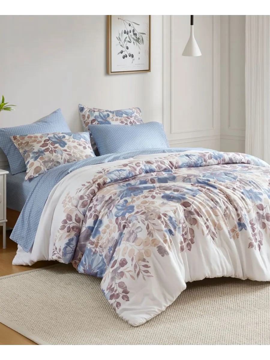 Комплект постельного белья Luna Floral, 7 предметов, размер Queen Madison Park Essentials — изображение 2 из 10, синий