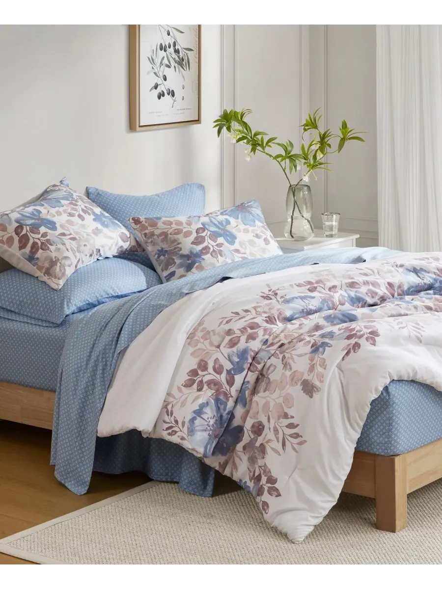 Комплект постельного белья Luna Floral, 7 предметов, размер Queen Madison Park Essentials — изображение 3 из 10, синий