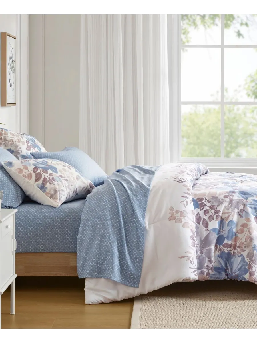 Комплект постельного белья Luna Floral, 7 предметов, размер Queen Madison Park Essentials — изображение 4 из 10, синий