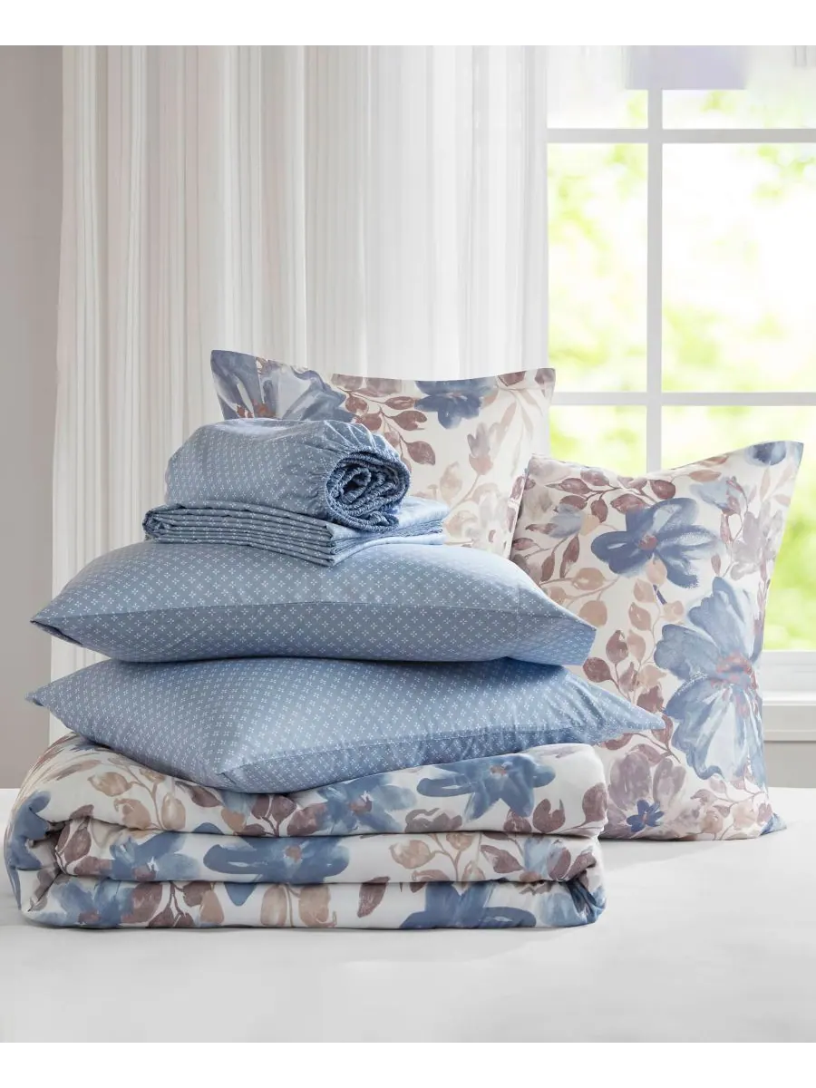 Комплект постельного белья Luna Floral, 7 предметов, размер Queen Madison Park Essentials — изображение 7 из 10, синий