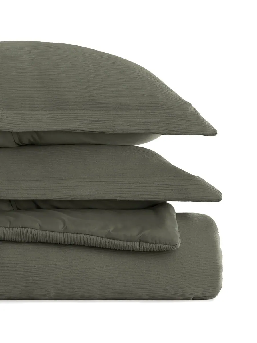 Комплект постельного белья Cloud Weave из 3 предметов, размер Twin/Twin XL ienjoy Home — изображение 3 из 6, оливковый