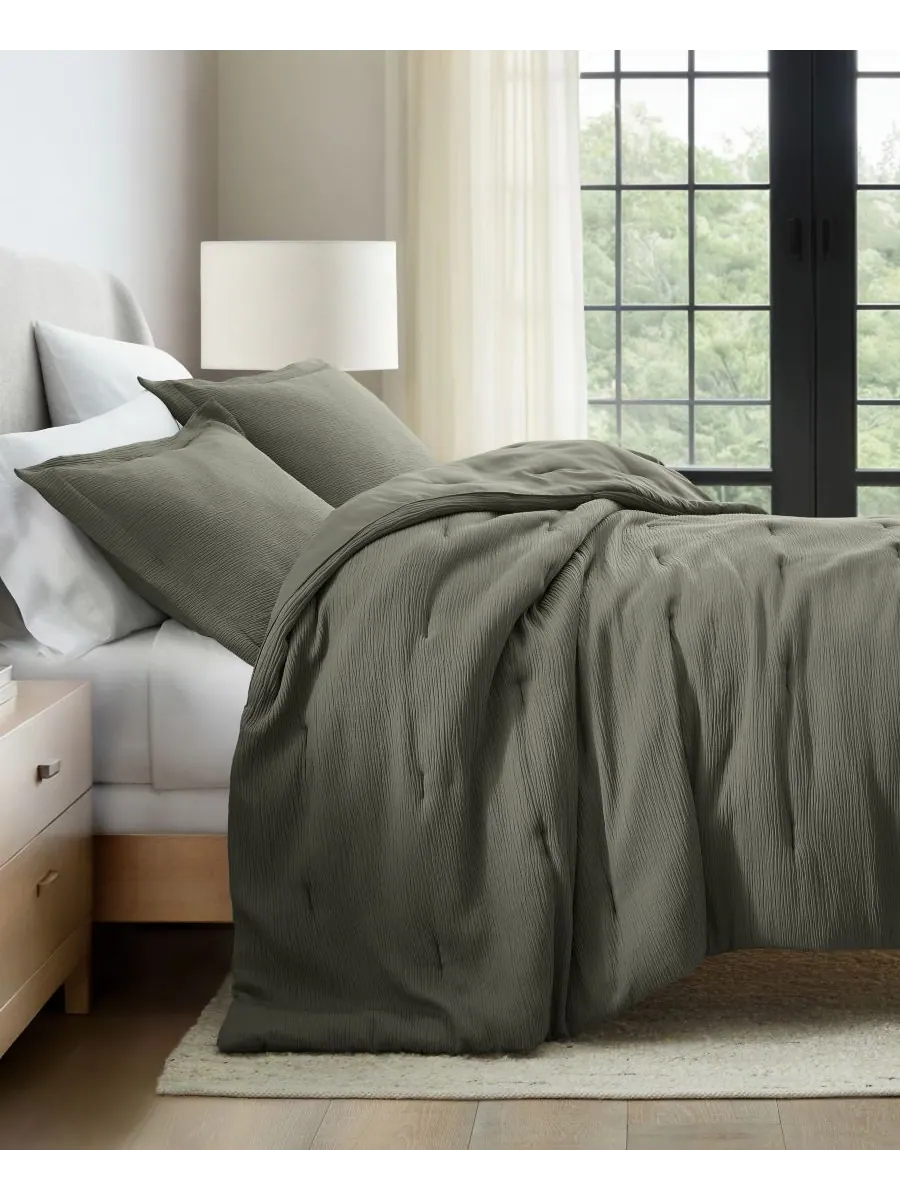 Комплект постельного белья Cloud Weave из 3 предметов, размер Twin/Twin XL ienjoy Home — изображение 4 из 6, оливковый