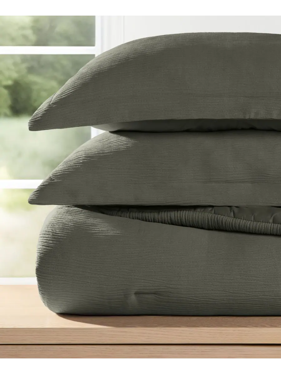 Комплект постельного белья Cloud Weave из 3 предметов, размер Twin/Twin XL ienjoy Home — изображение 6 из 6, оливковый