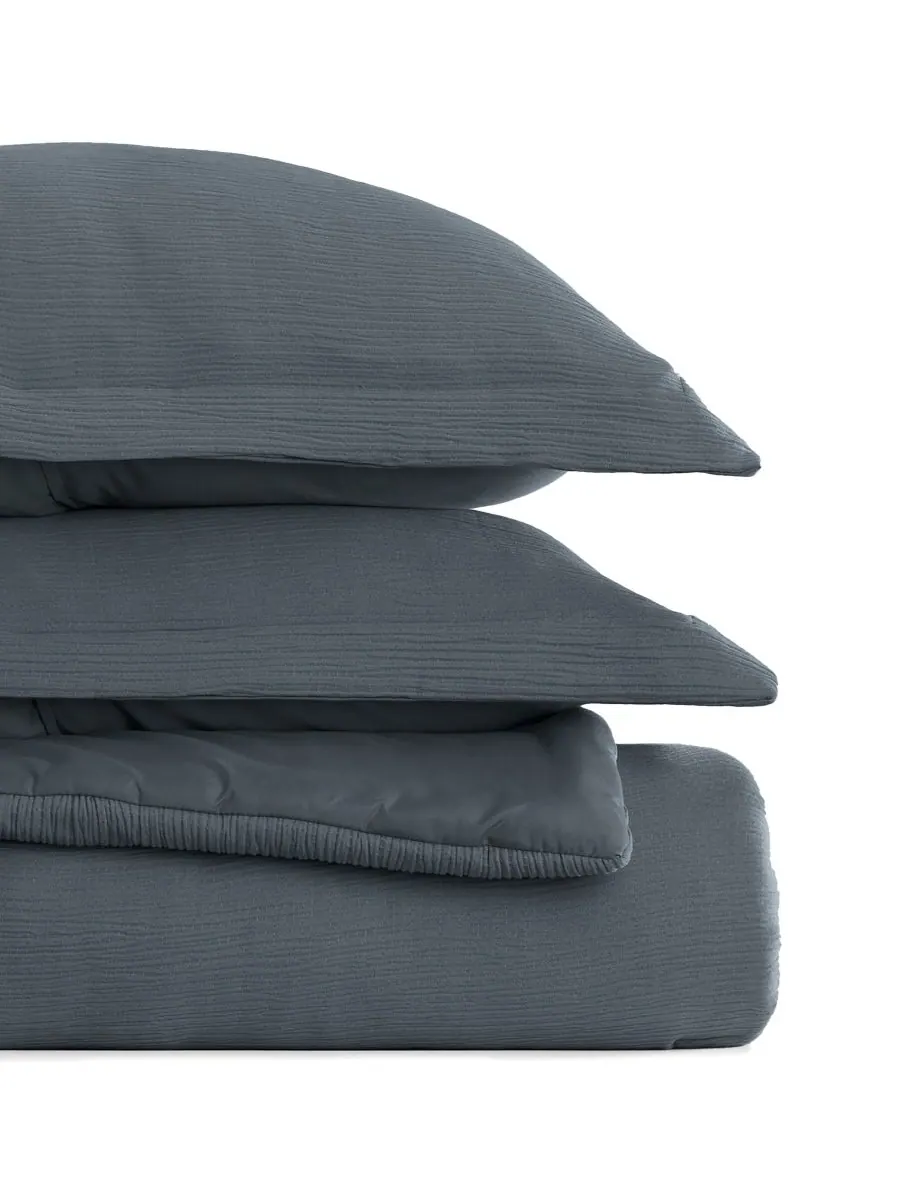 Комплект постельного белья Cloud Weave из 3 предметов, размер Twin/Twin XL ienjoy Home — изображение 3 из 6, синий