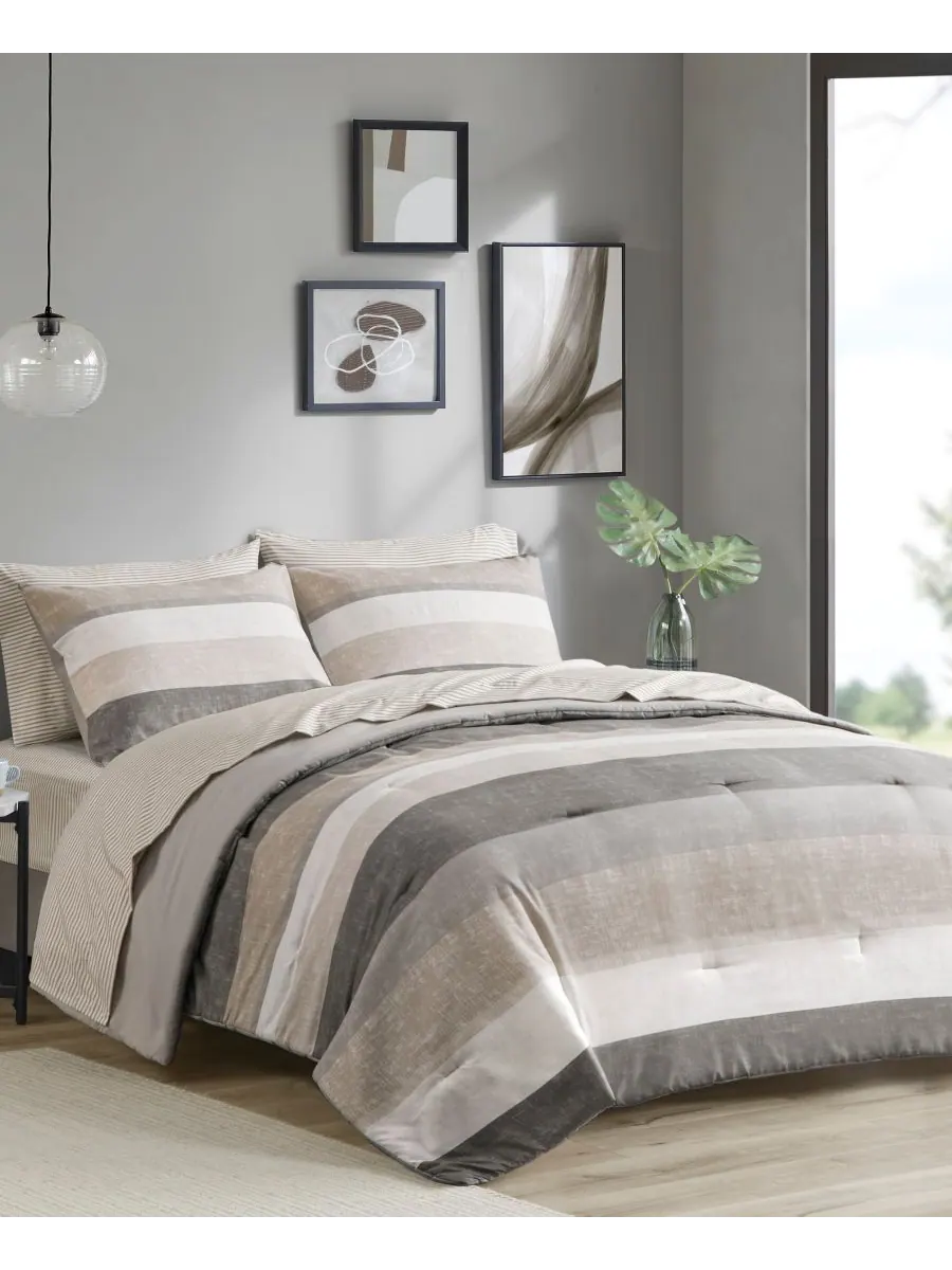Комплект постельного белья Jaxon Wide Stripe из 5 предметов, размер Twin Madison Park Essentials — изображение 2 из 10, серый