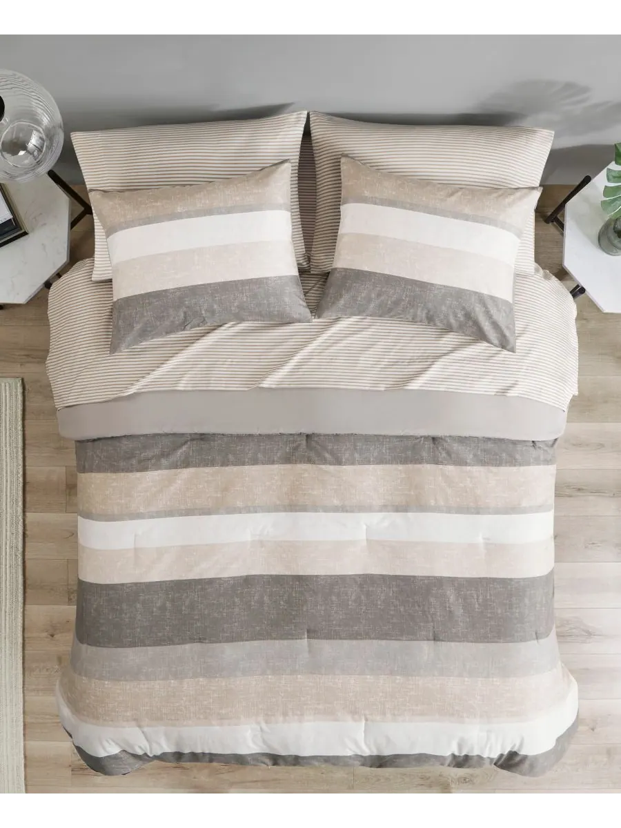 Комплект постельного белья Jaxon Wide Stripe из 5 предметов, размер Twin Madison Park Essentials — изображение 3 из 10, серый