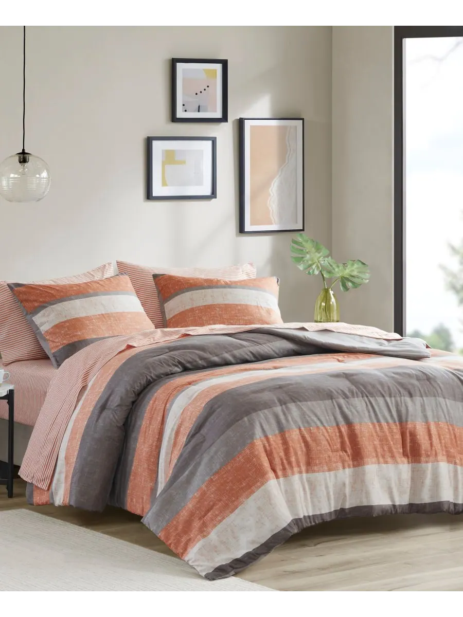 Комплект постельного белья Jaxon Wide Stripe, 5 предметов, размер Twin Madison Park Essentials — изображение 8 из 9, серый