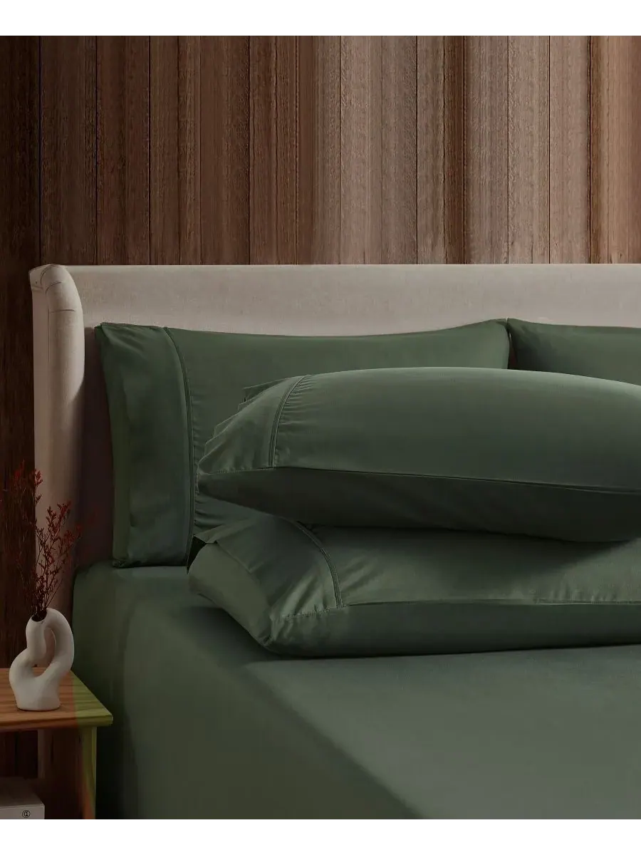 Комплект постельного белья из микрофибры с очень глубокими карманами, 6 предметов, размер — изображение 7 из 10, оливковый