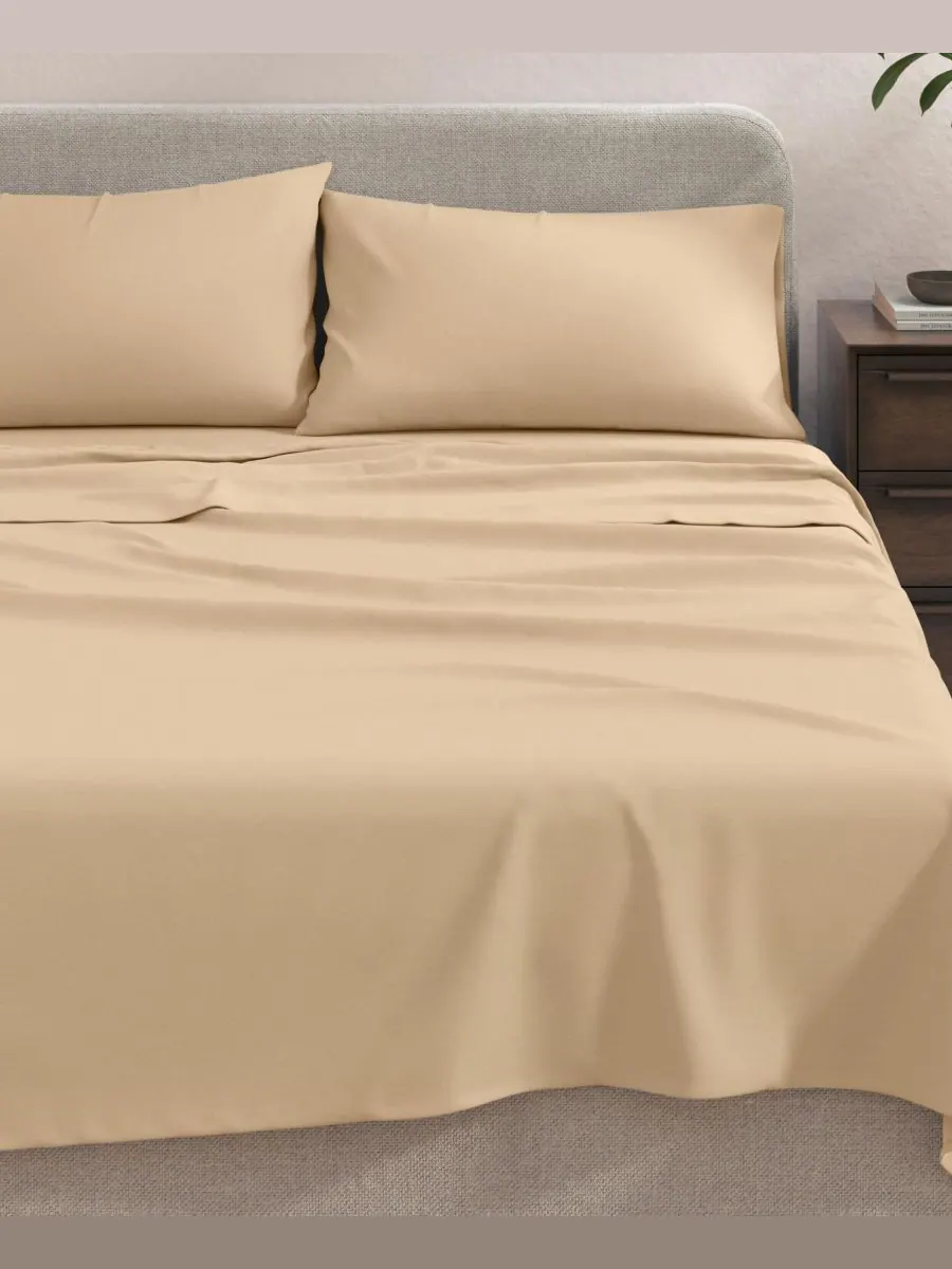 Комплект постельного белья из меланжевого хлопкового трикотажа Linery & Co, Heathered tan, Twin XL — изображение 2 из 6