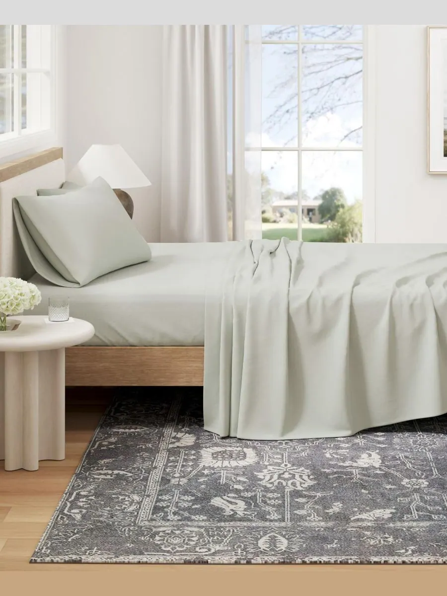 Комплект постельного белья из меланжевого хлопкового трикотажа Linery & Co, Green, Twin XL — изображение 2 из 6, зеленый