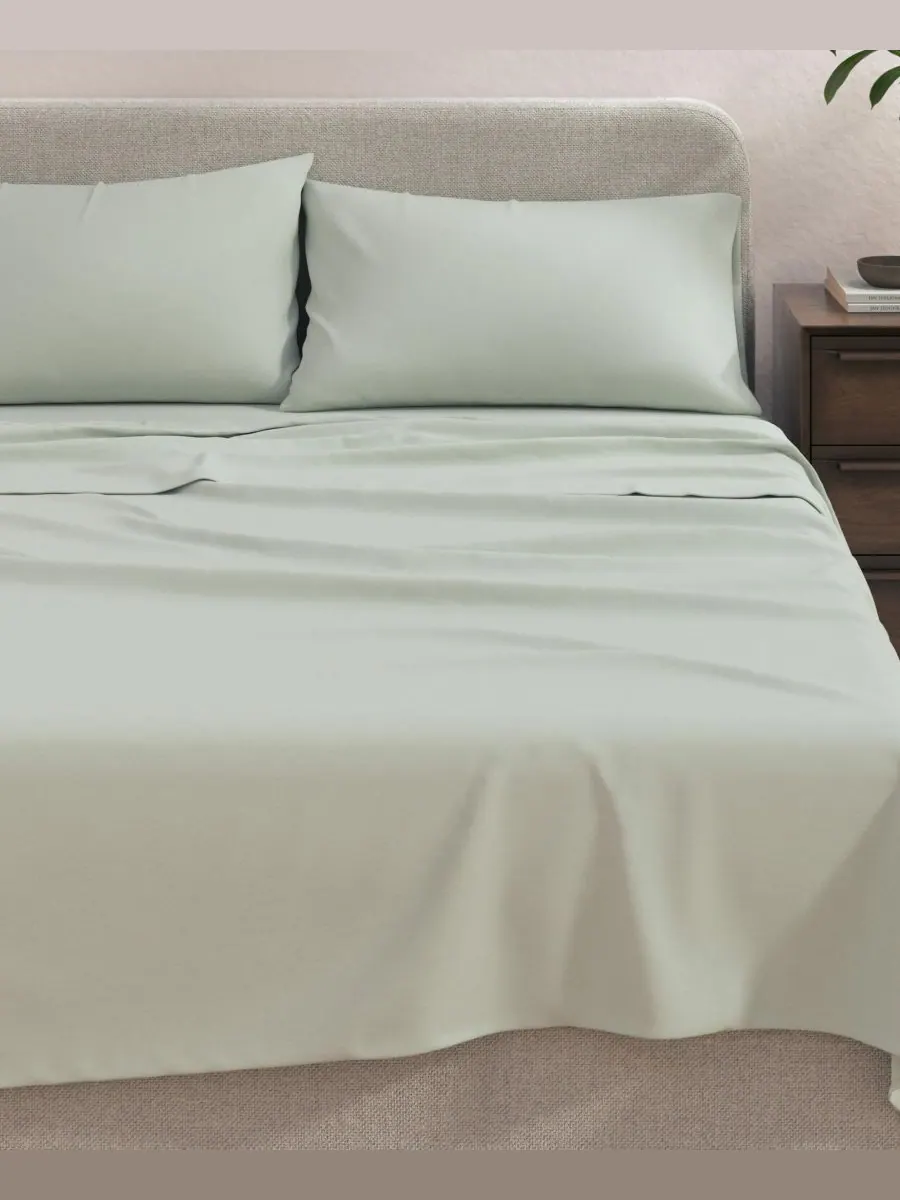 Комплект постельного белья из меланжевого хлопкового трикотажа Linery & Co, Green, Twin XL — изображение 3 из 6, зеленый